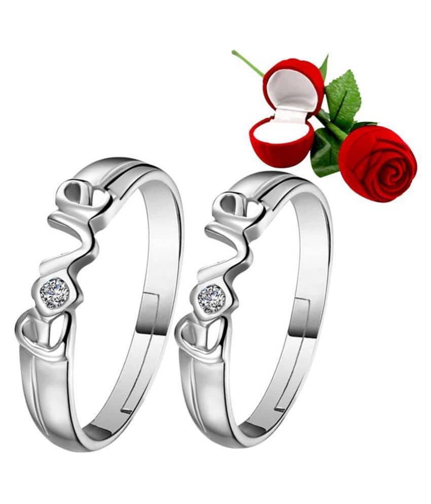 Silver Plated Adjustable Couple Rings Set for lovers Ring with 1 Piece Red Rose Gift Box  for Men and Women