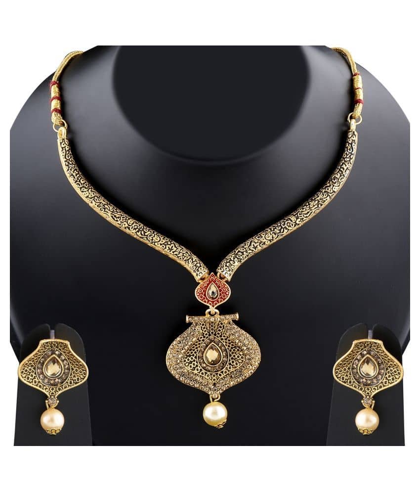 Silver Shine Alloy Golden Contemporary Contemporary/Fashion Antique Necklaces Set