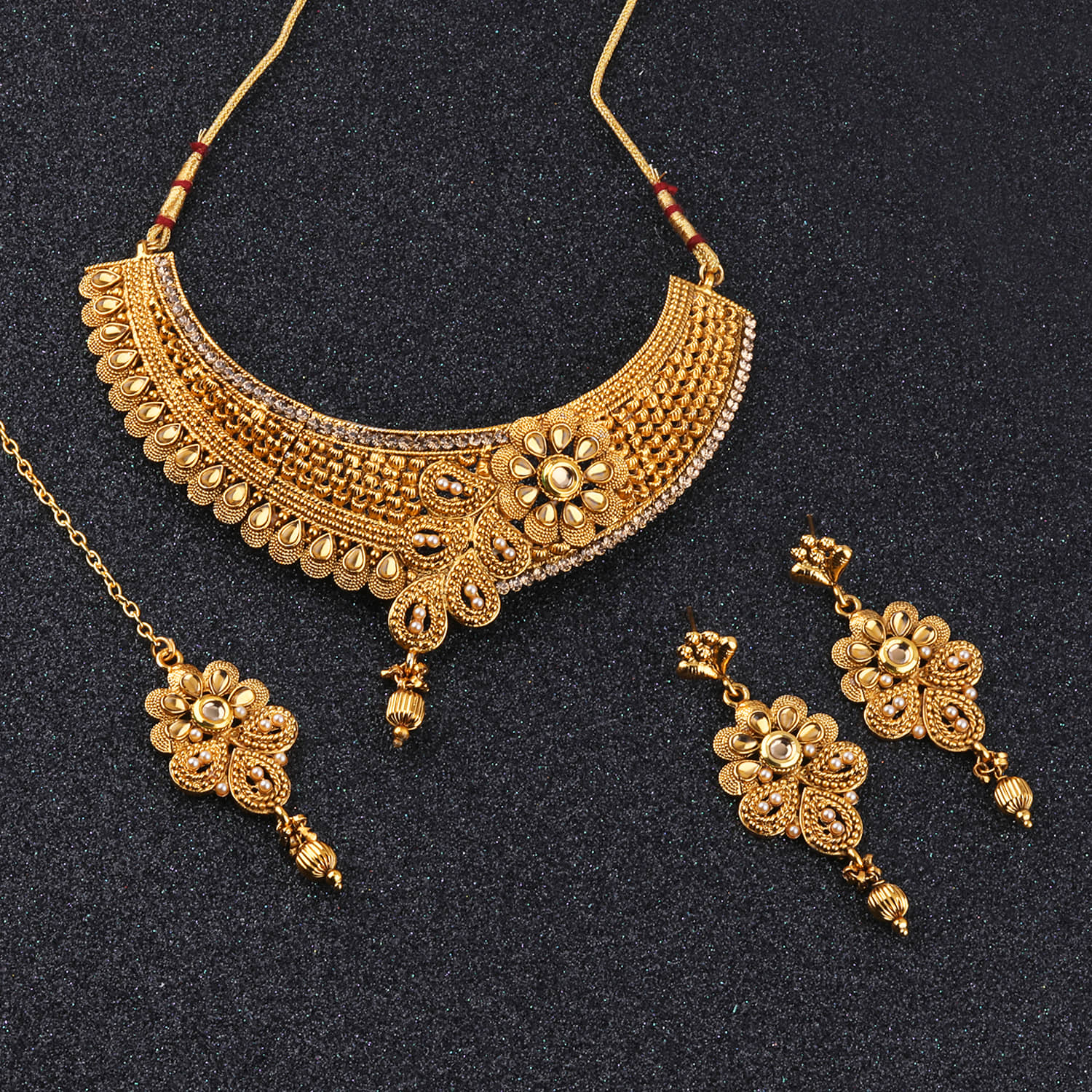 ShreejiHuff Alloy Golden Traditional Necklaces Set