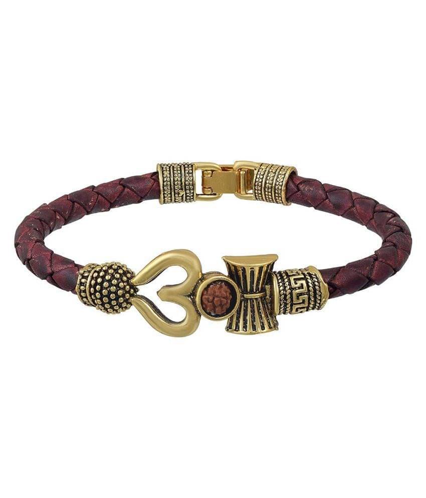     			Bahubali Kada Mahakal Kada Bracelet With Leather Band Studded With Rudraksha Shiv Shankar Kada For Men Boys & Girls