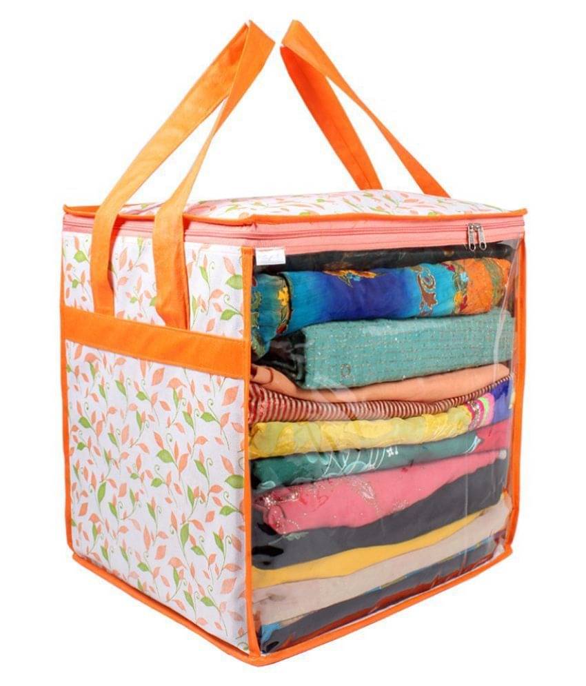 PrettyKrafts XL Saree Cover/sari organizer with handles and transparent front (15 * 12 * 15 In) 301021 PrettyKrafts XL Saree Cover/sari organizer with handles and transparent front (15 * 12 * 15 In) 301021