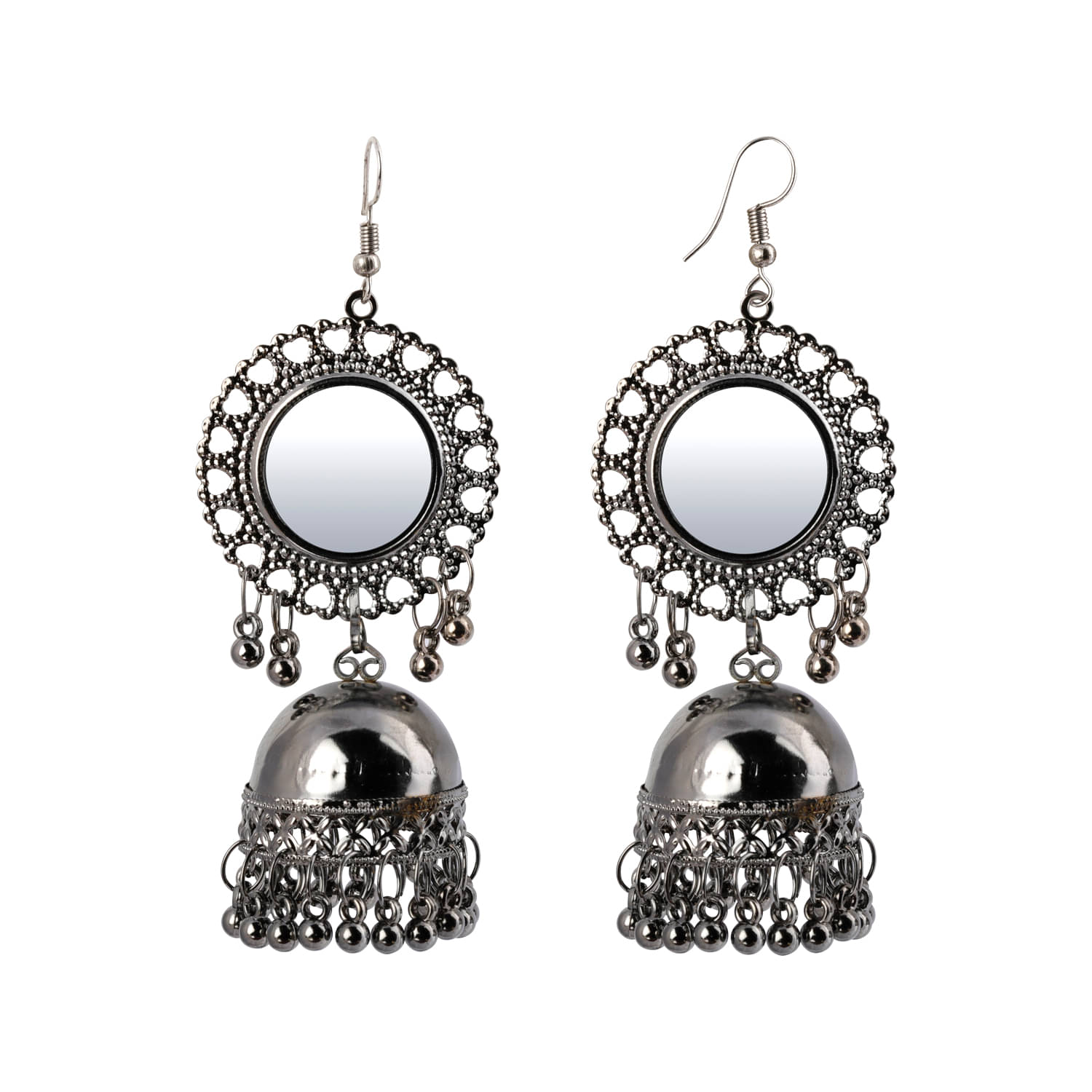     			SILVER SHINE  Trendy Silver Mirror Jhumki with Small Danglers Earrings for Women