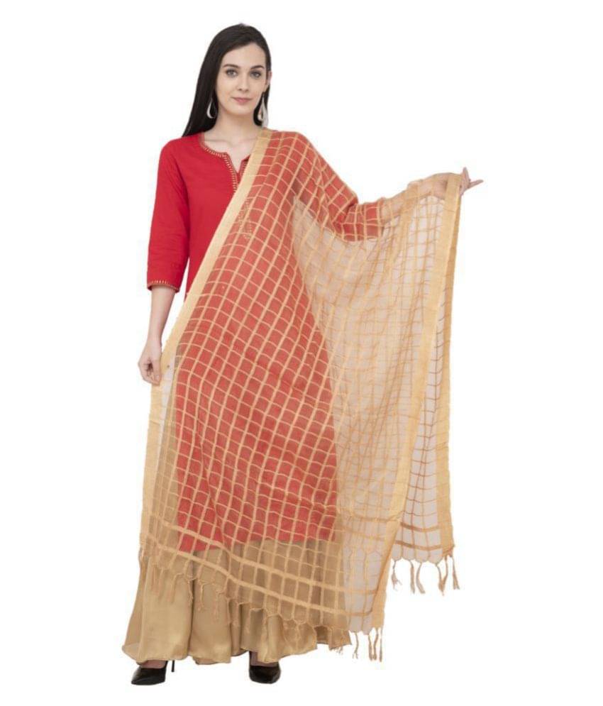 A R Silk Gold Cotton Hand Painted Dupatta A R Silk Gold Cotton Hand Painted Dupatta