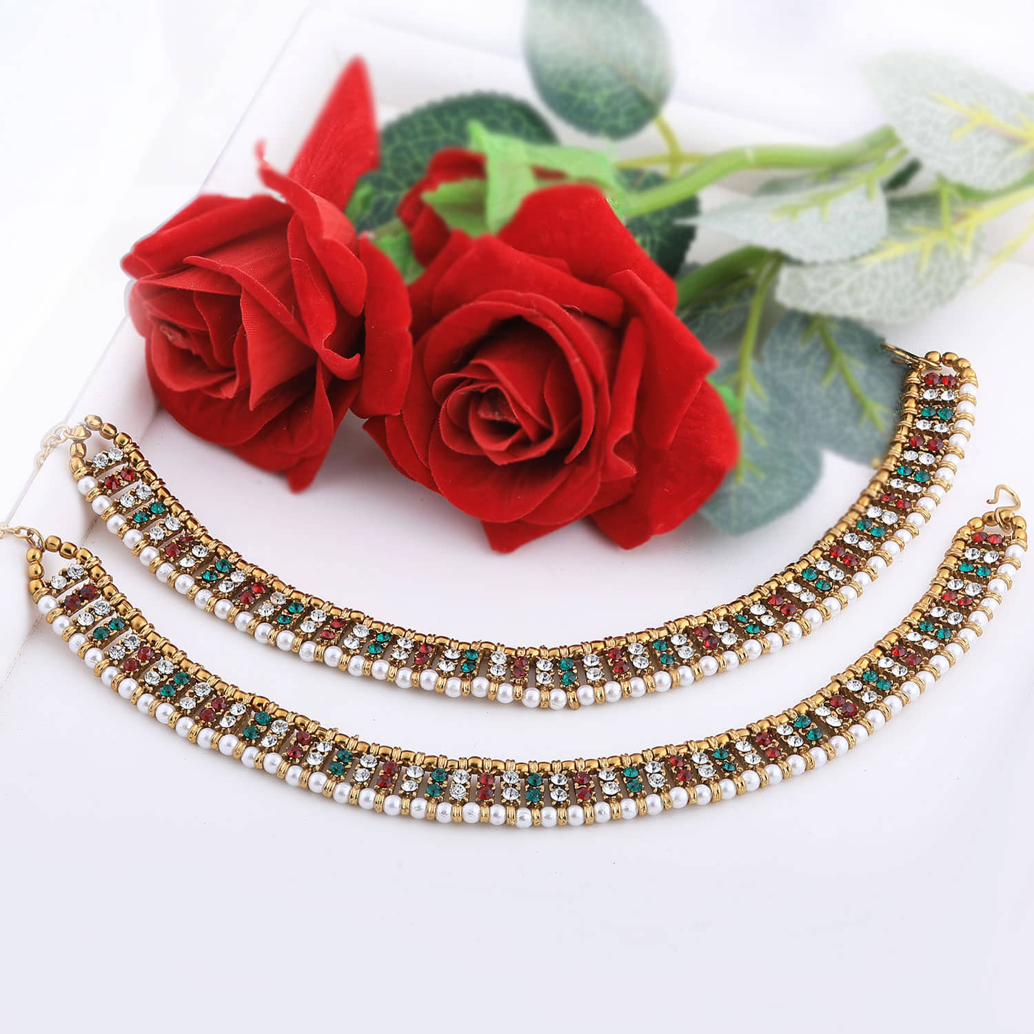 SILVER SHINE Gold plated Traditional Multi Color Anklet for Women And Girl - Anklets | Buy online on ZillyBuy