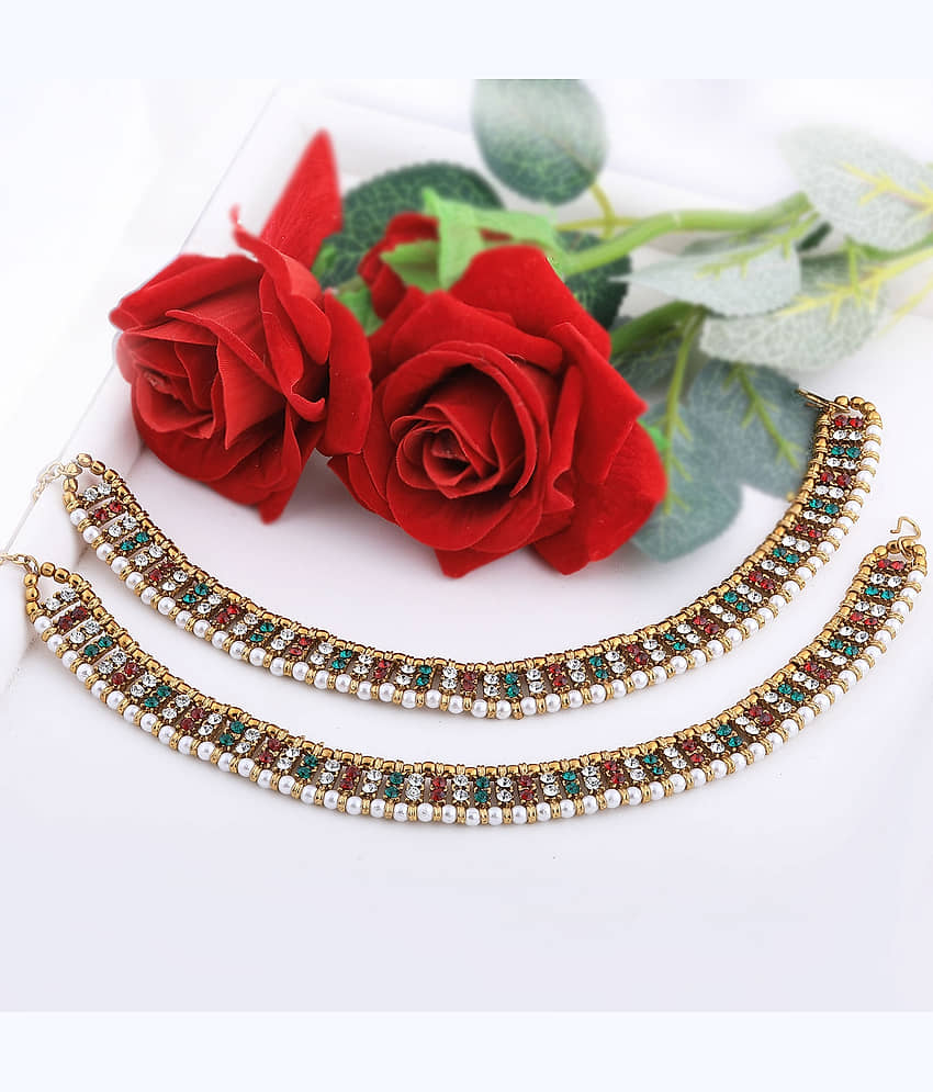 SILVER SHINE Gold plated Traditional Multi Color Anklet for Women And Girl - Anklets | Buy online on ZillyBuy