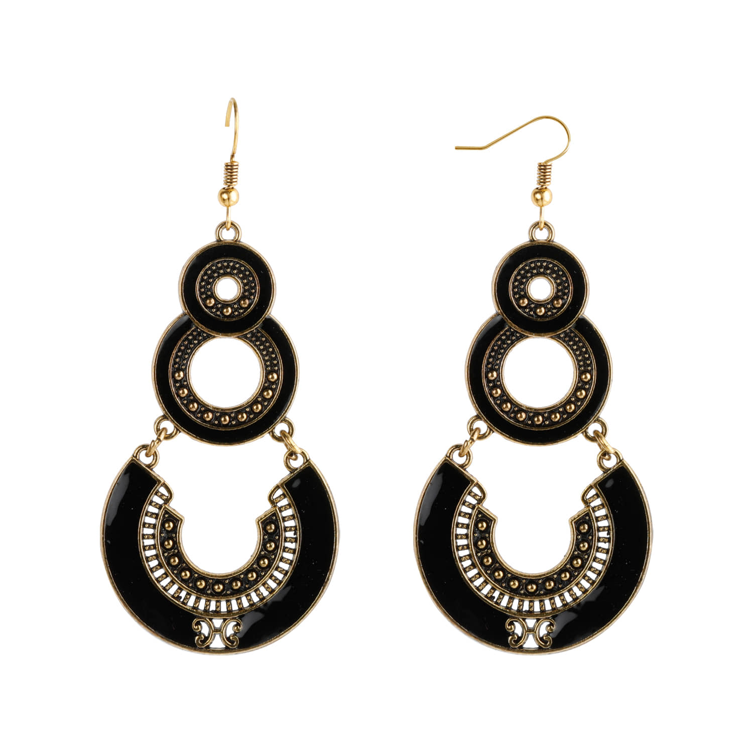 SILVER SHINE  Golden Black Enamel Work Double Dangler Chandbali Earrings for Women - Earrings | Buy online on ZillyBuy