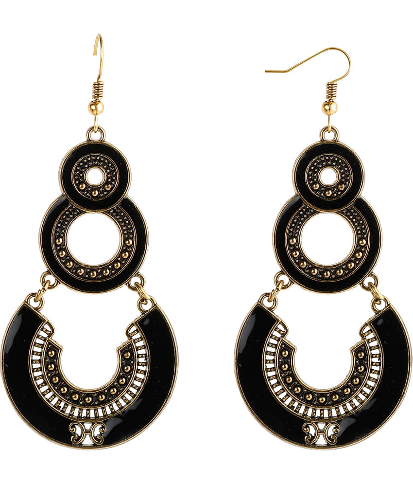 SILVER SHINE Golden Black Enamel Work Double Dangler Chandbali Earrings for Women - Earrings | Buy online on ZillyBuy