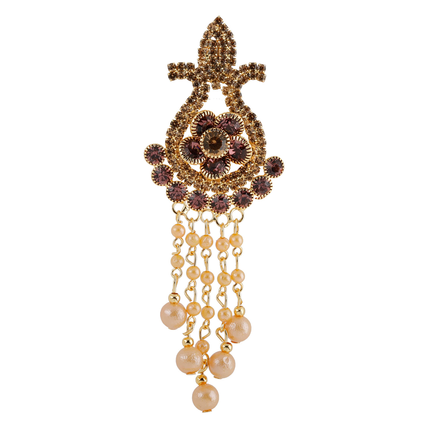     			SILVER SHINE  Traditional Gold Plated Antique Purple Colour Diamond Studded Pearl Drop Designer Wedding Brooch For Unisex Jewellery