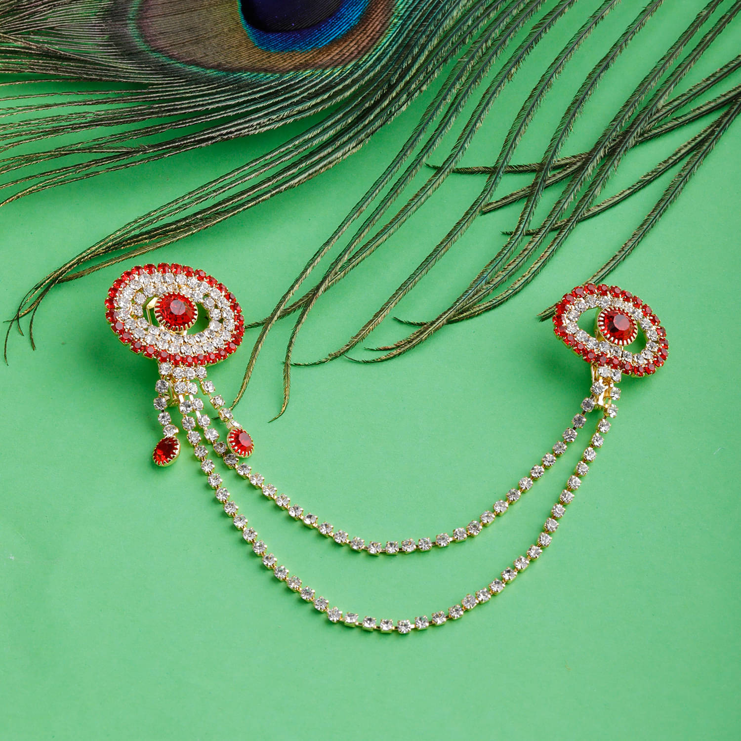     			SILVER SHINE  Traditional Gold Plated Exlusive Hot Red Colour and White Diamond Studded Designer Wedding Brooch For Unisex Jewellery