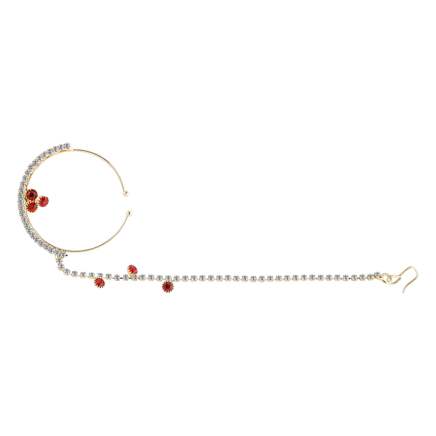     			SILVER SHINE  Traditional Gold Plated Elegant One line Chain Red Diamond Studded Designer Wedding Nose Ring For Girls And Women Jewellery