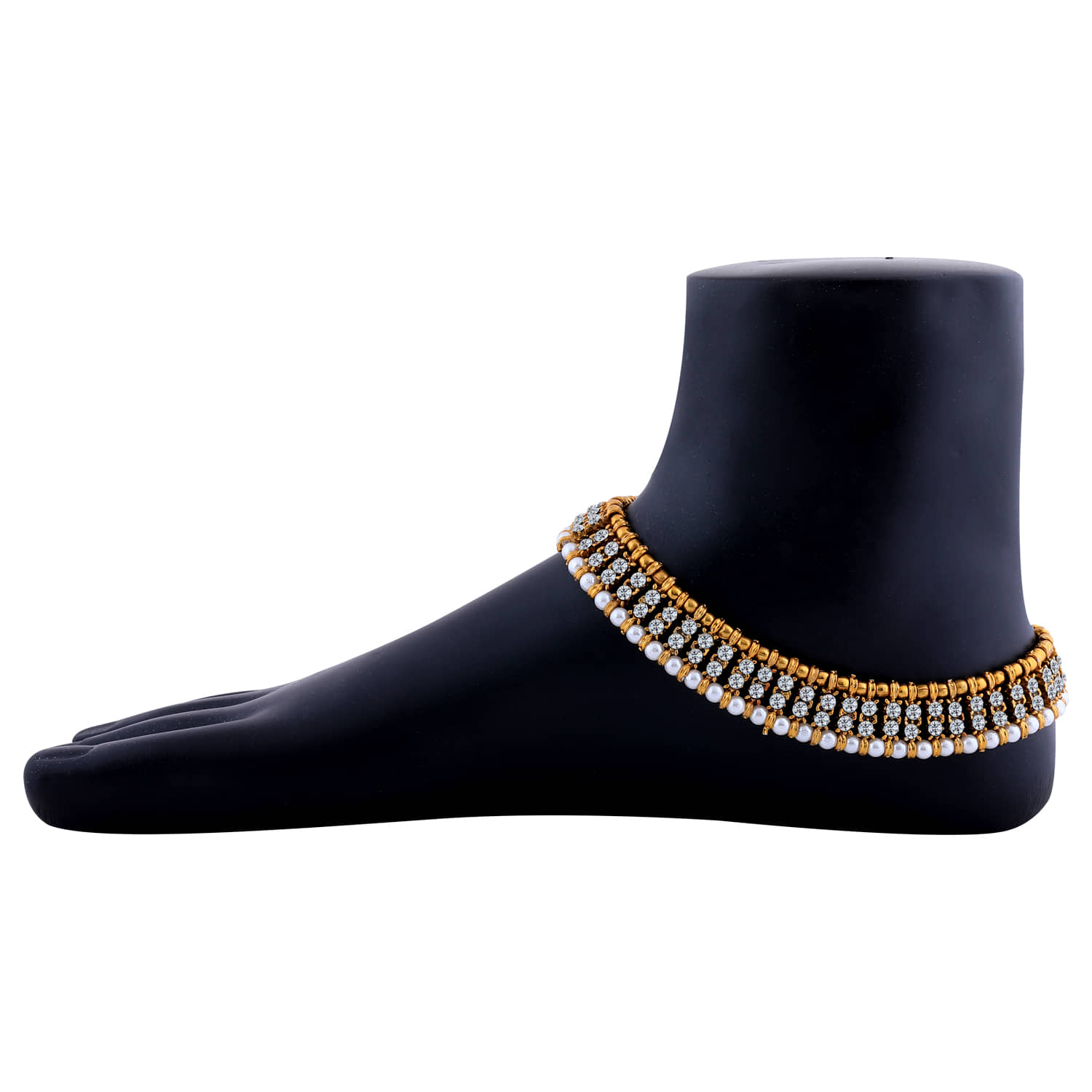 SILVER SHINE Traditional Golden White Diamond And Pearl Anklet For Women And Girl. - Anklets | Buy online on ZillyBuy