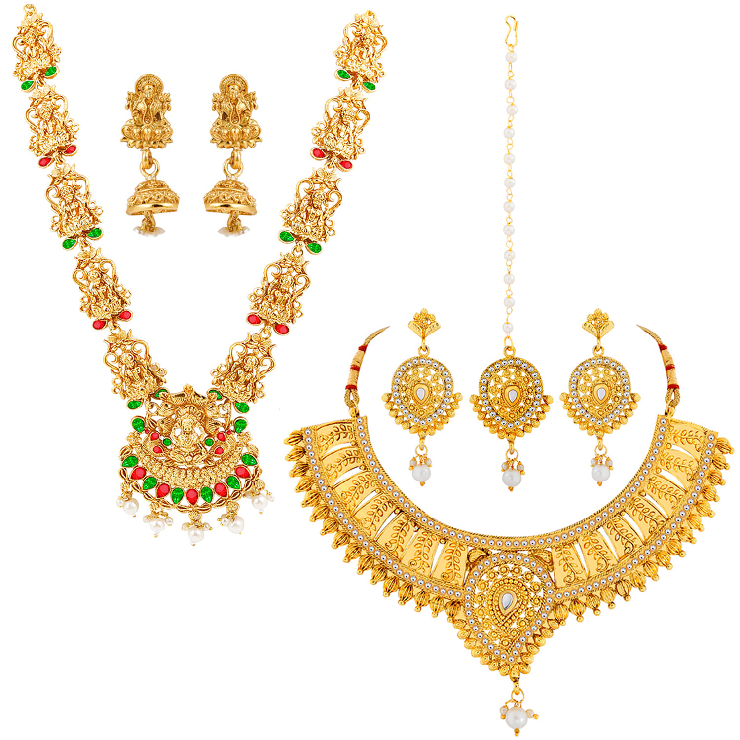 Silver Shine Alloy Golden Contemporary Designer Gold Plated Necklace set Combo Silver Shine Alloy Golden Contemporary Designer Gold Plated Necklace set Combo