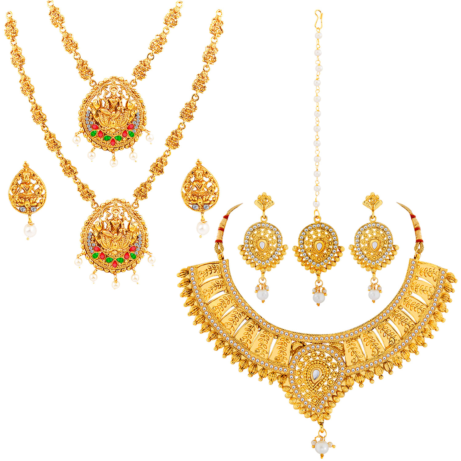 Silver Shine Alloy Golden Contemporary Designer Gold Plated Necklace set Combo Silver Shine Alloy Golden Contemporary Designer Gold Plated Necklace set Combo