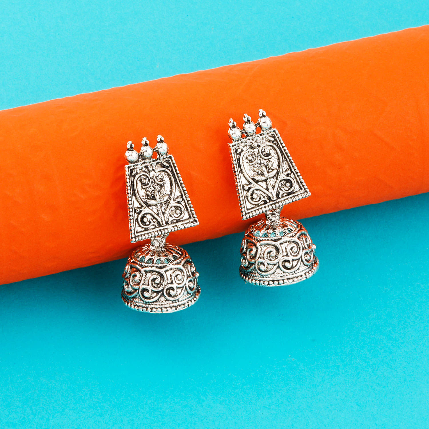     			Silver Shine Oxidised Wedding Traditional jhumki Earring For Women Girl