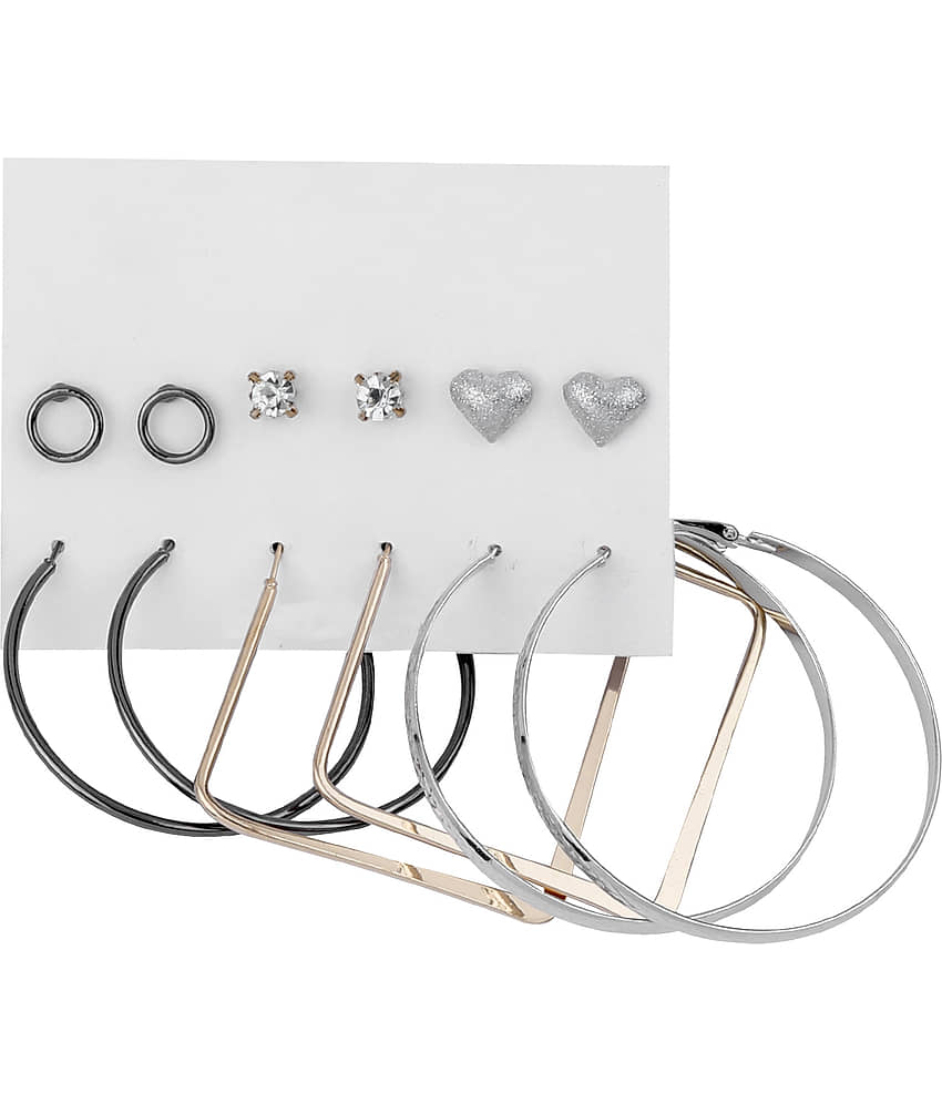 Silver Shine - Multi Color Stud Earrings ( Pack of 1 ) - Earrings | Buy online on ZillyBuy