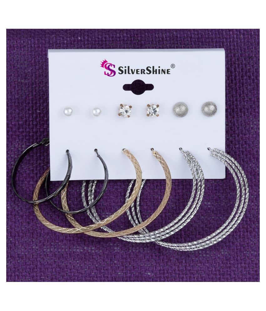 Silver Shine - Multi Color Hoops Earrings ( Pack of 1 ) - Earrings | Buy online on ZillyBuy