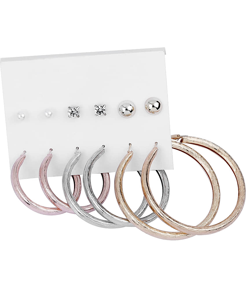 Silver Shine Stylish Fashion Earring Combo 3 Bali With 3 Studs Set For Women Girls - Earrings | Buy online on ZillyBuy