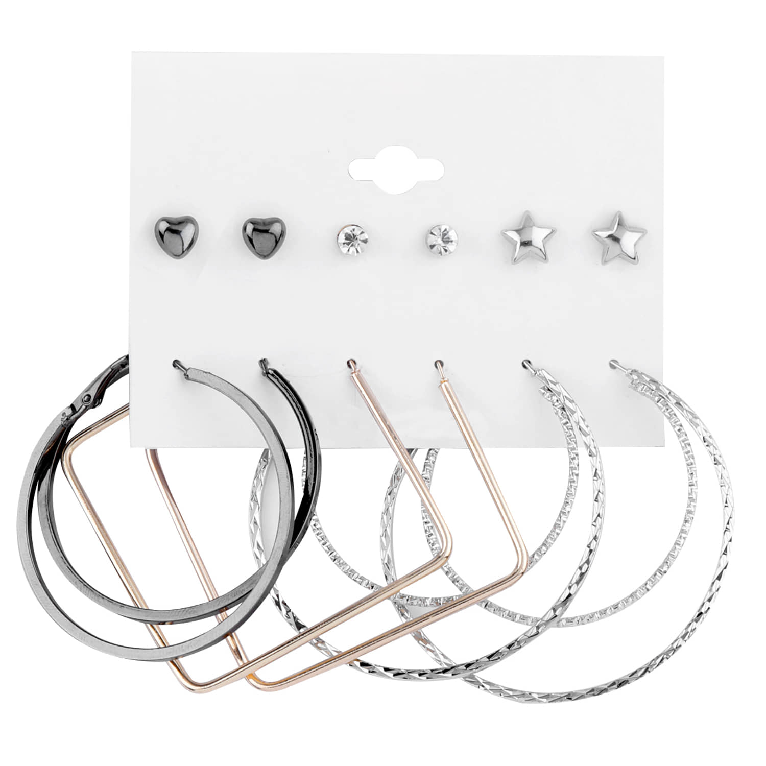 Silver Shine Stylish Fashion Earring Combo 3 Bali With 3 Studs Set For Women Girls - Earrings | Buy online on ZillyBuy