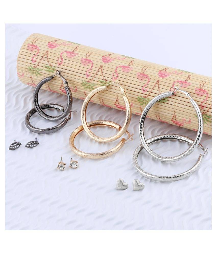 Silver Shine Stylish Fashion Earring Combo 3 Bali With 3 Studs Set For Women Girls Silver Shine Stylish Fashion Earring Combo 3 Bali With 3 Studs Set For Women Girls