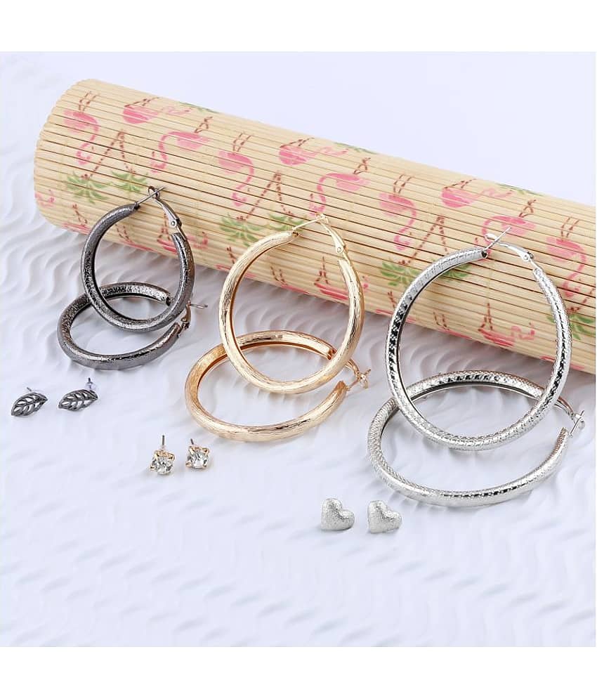 Silver Shine Stylish Fashion Earring Combo 3 Bali With 3 Studs Set For Women Girls - Earrings | Buy online on ZillyBuy