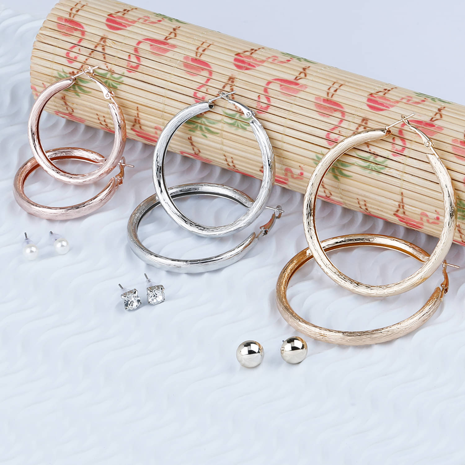     			Silver Shine Stylish Fashion Earring Combo 3 Bali With 3 Studs Set For Women Girls