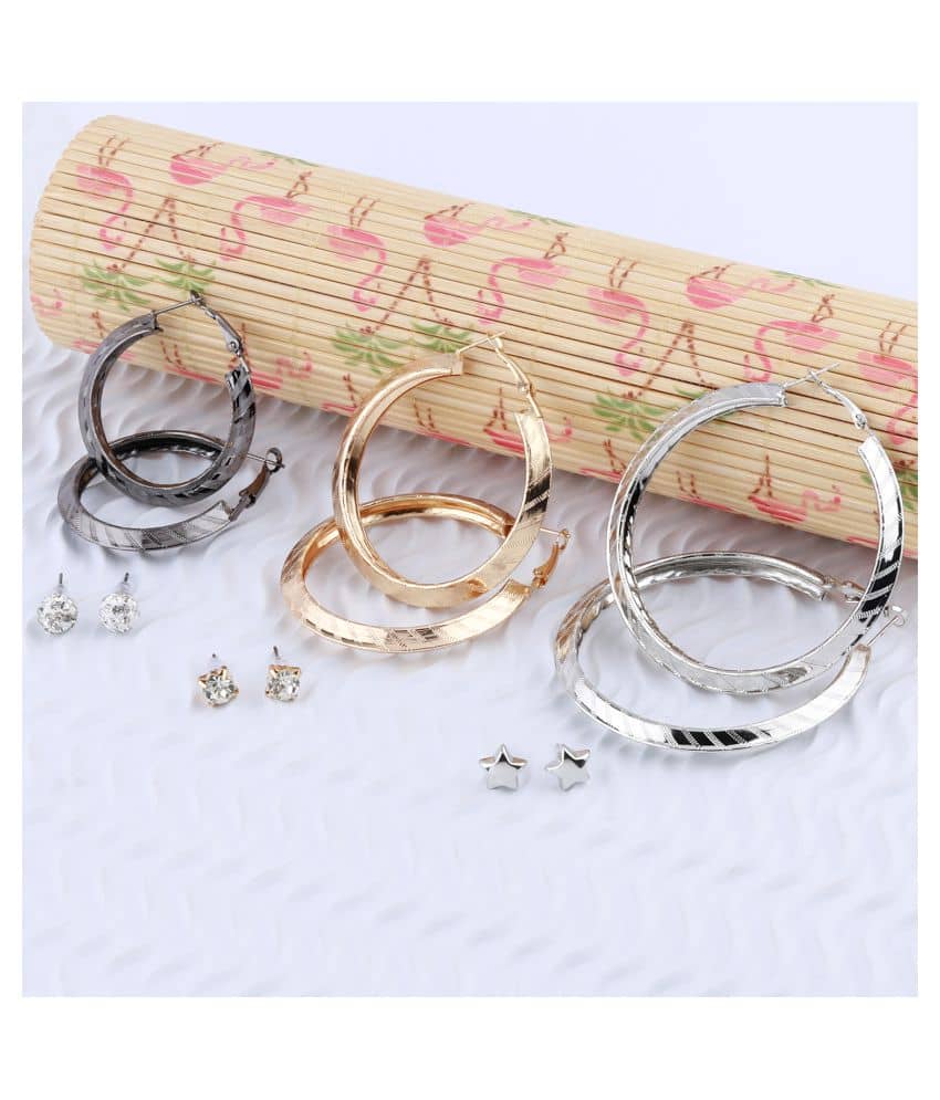 Silver Shine Stylish Fashion Earring Combo 3 Bali With 3 Studs Set For Women Girls - Earrings | Buy online on ZillyBuy