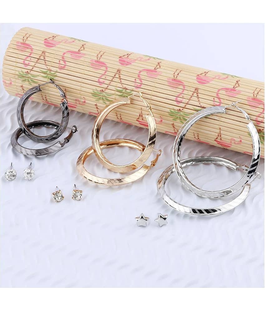 Silver Shine Stylish Fashion Earring Combo 3 Bali With 3 Studs Set For Women Girls - Earrings | Buy online on ZillyBuy