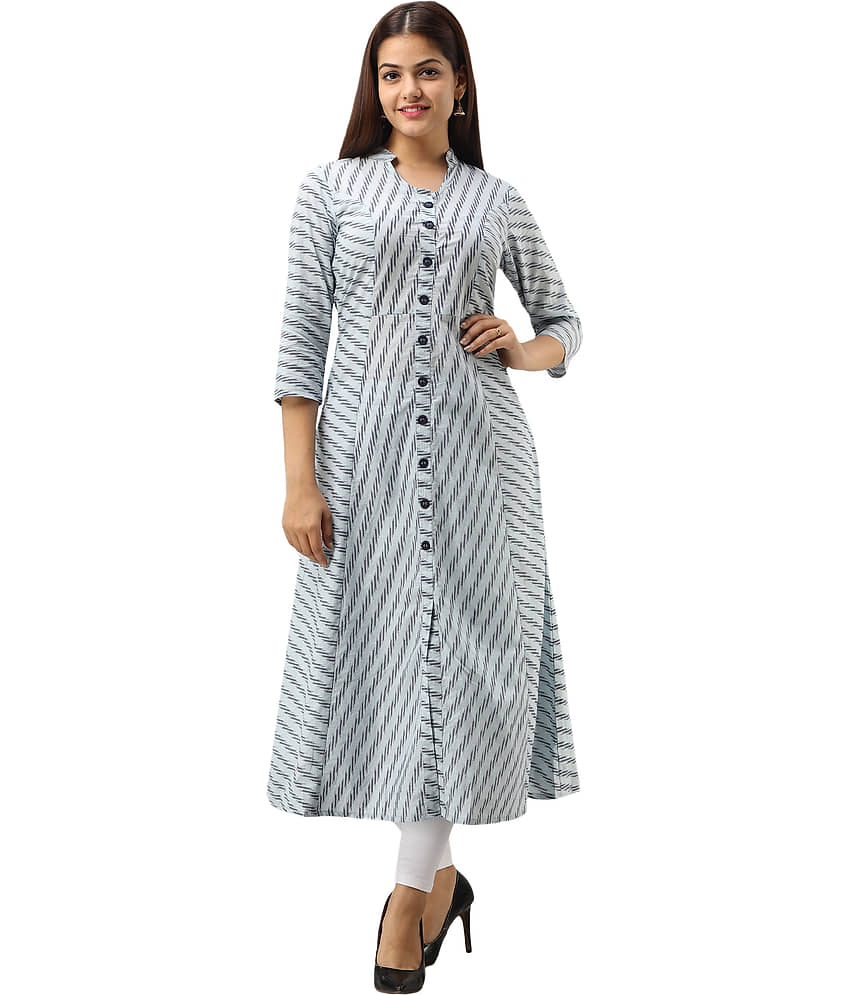 Jaipurethnicwaves - Blue Cotton Women's Straight Kurti