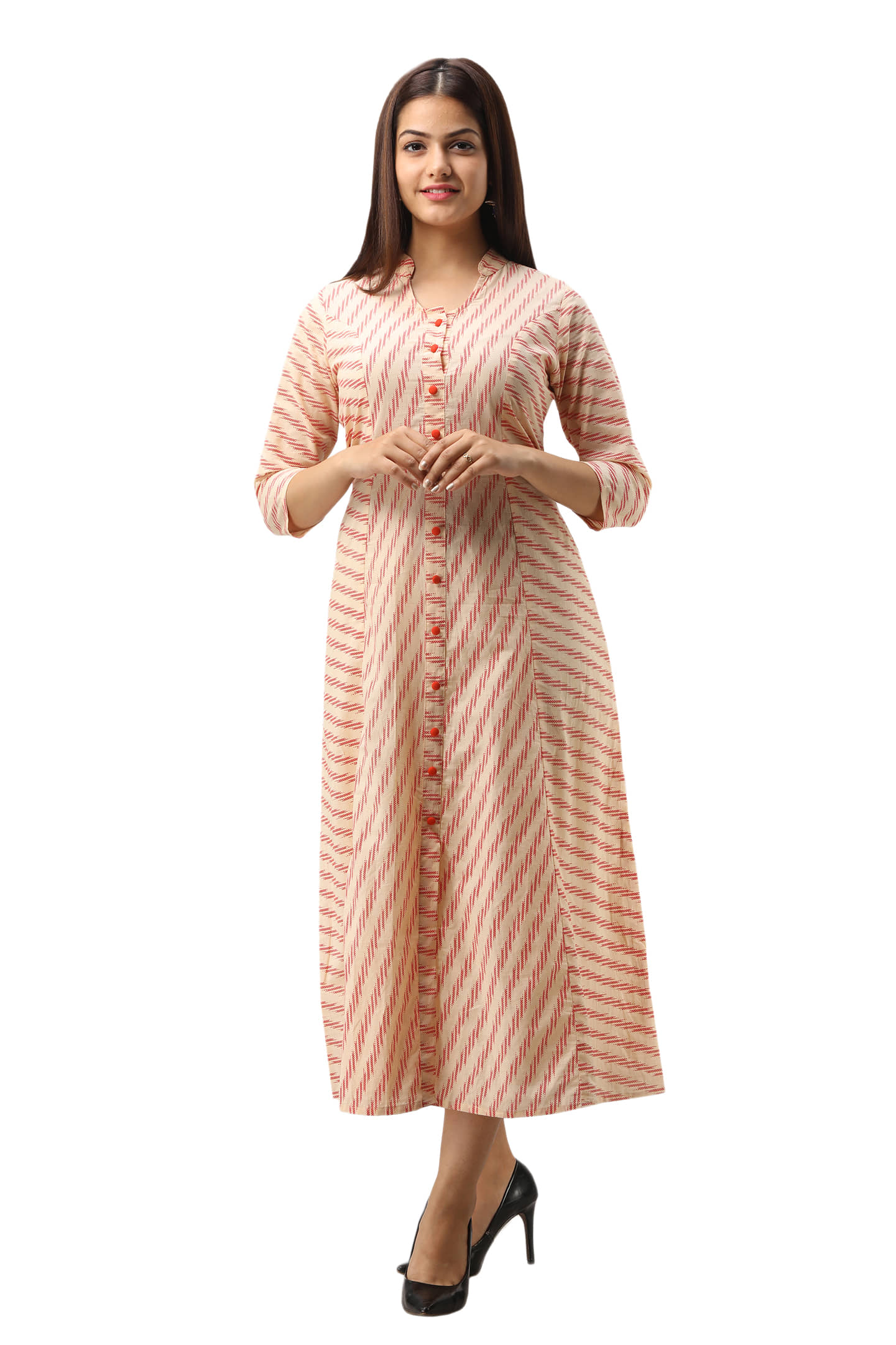 Jaipurethnicwaves - Orange Cotton Women's Straight Kurti