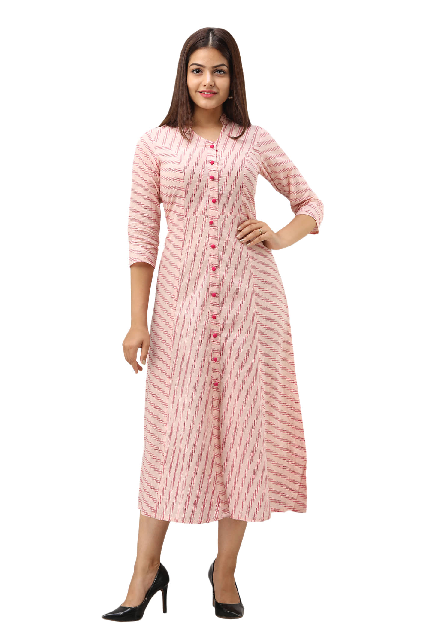 Jaipurethnicwaves - Pink Cotton Women's Straight Kurti