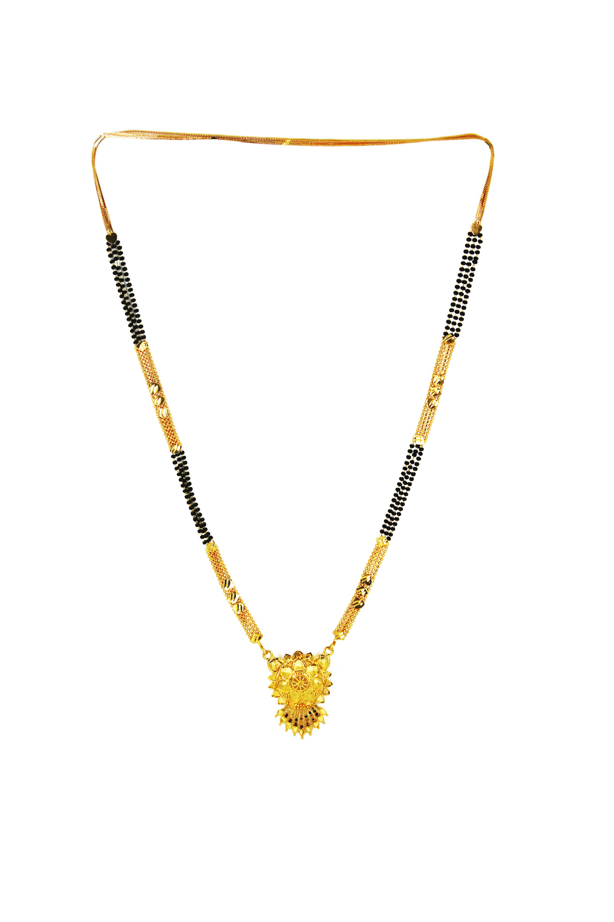 shankhraj mall gold plated black bead long mangalsutra for women-100139