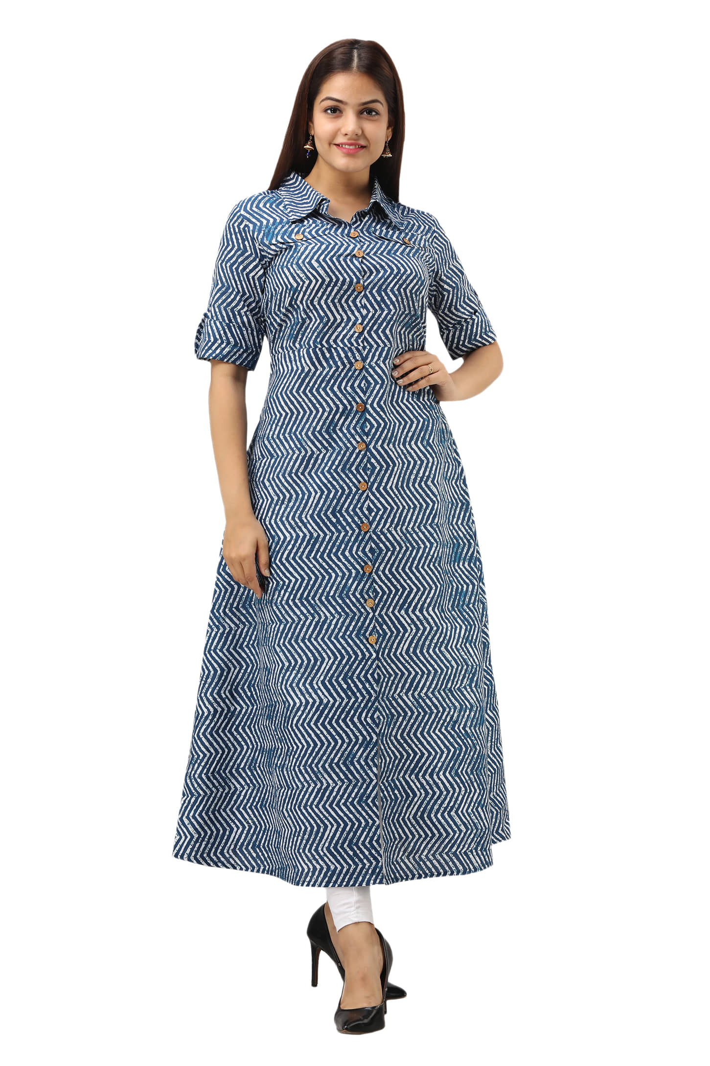 Jaipurethnicwaves - Blue Cotton Women's Flared Kurti ( Pack of 1 )
