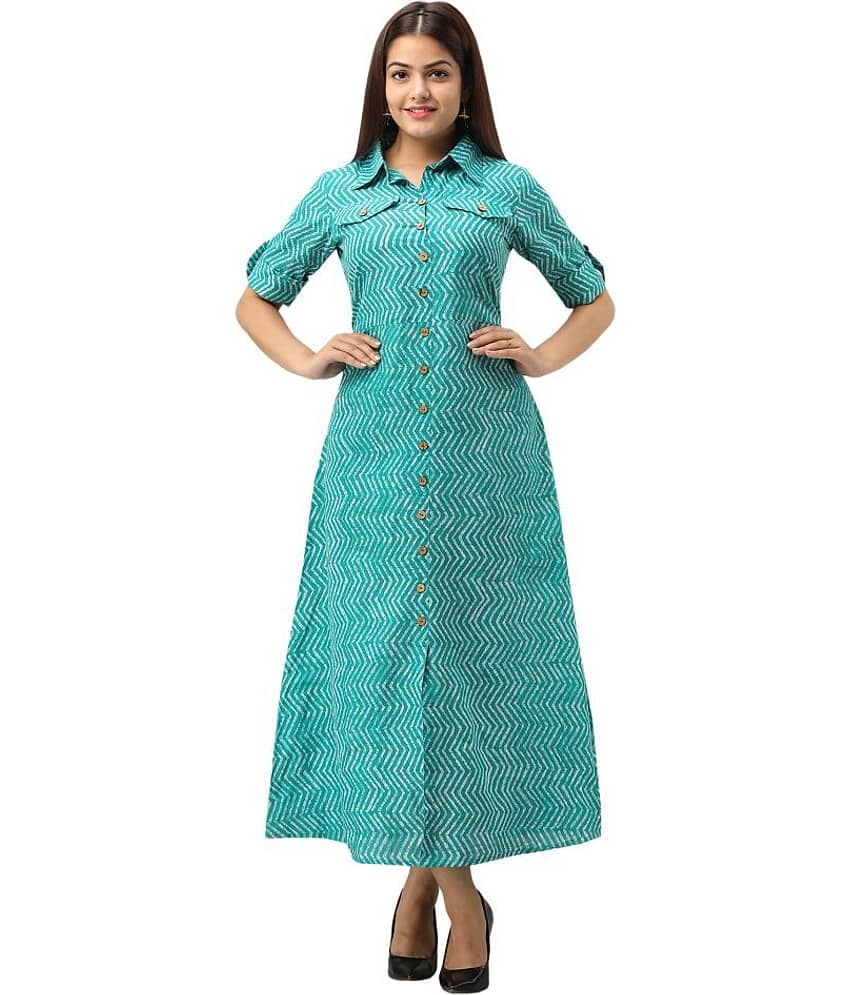 Jaipurethnicwaves - Green Cotton Women's A-line Kurti ( )