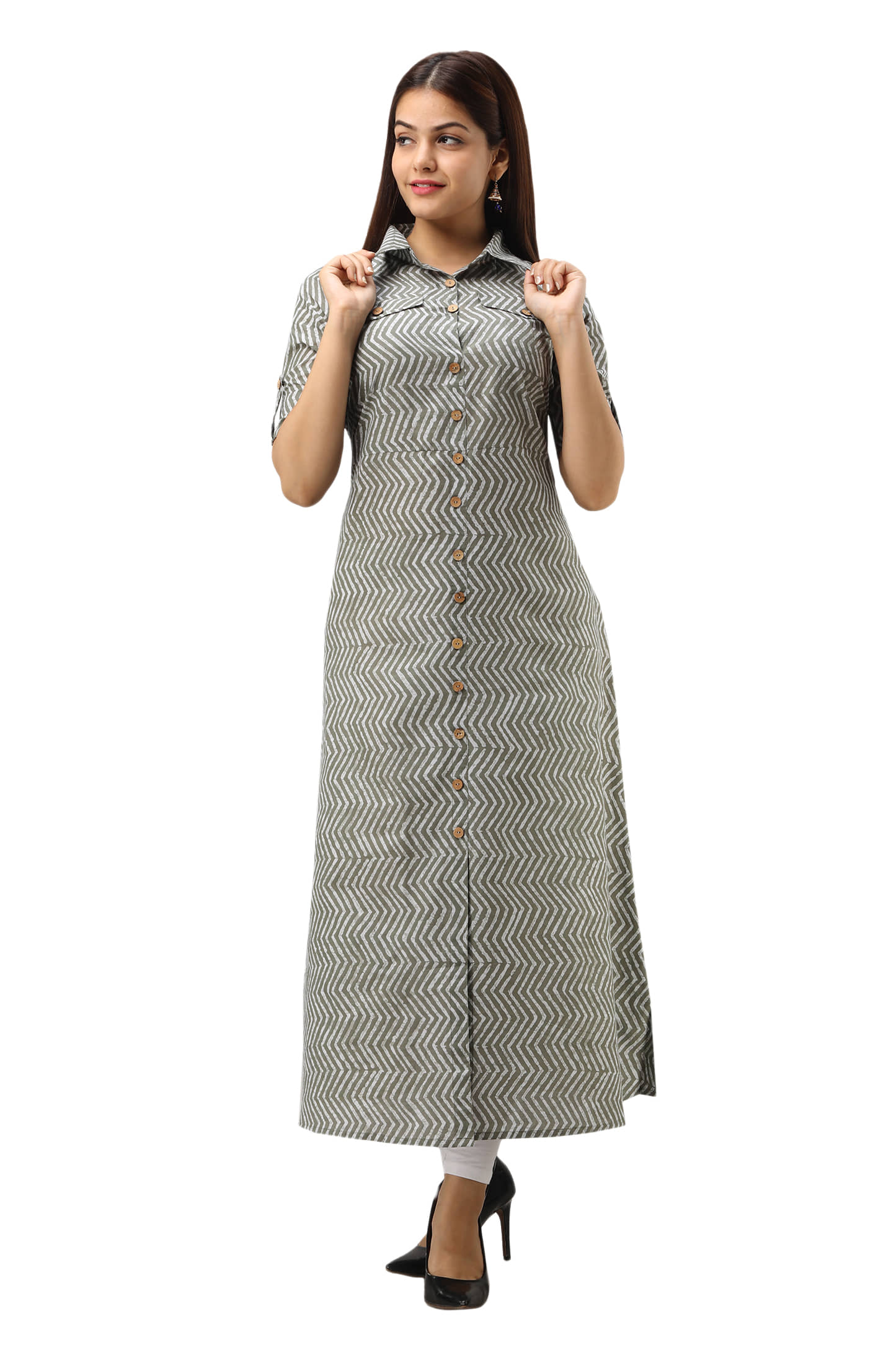 Jaipurethnicwaves - Khaki Cotton Women's Front Slit Kurti ( Pack of 1 )