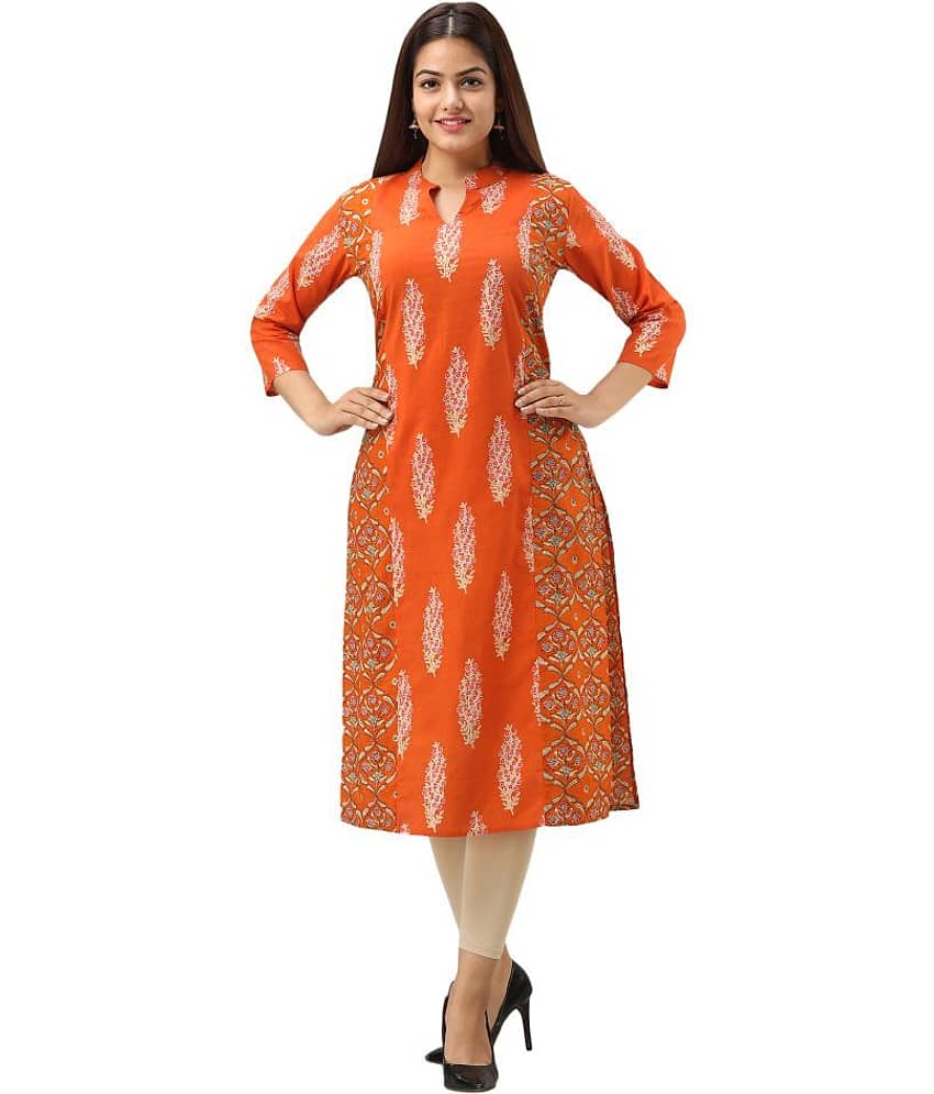 Jaipurethnicwaves - Orange Cotton Women's Straight Kurti