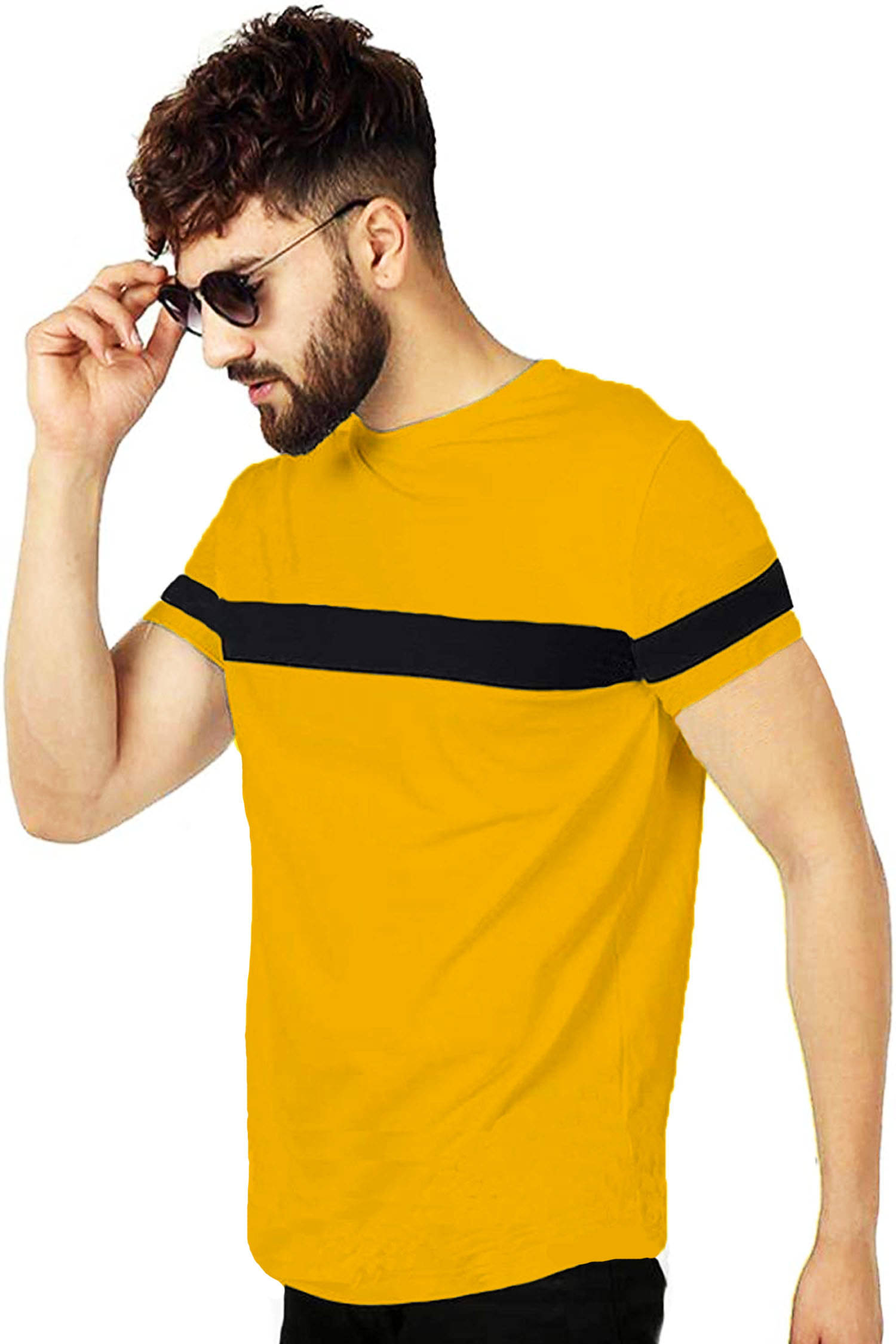 Leotude 100 Percent Cotton Mustard Color Block T-Shirt     			Leotude 100 Percent Cotton Mustard Color Block T-Shirt