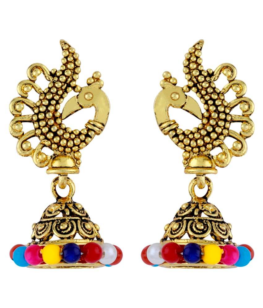     			SILVER SHINE  Attractive Multi color Peacock Jhumki Earrings