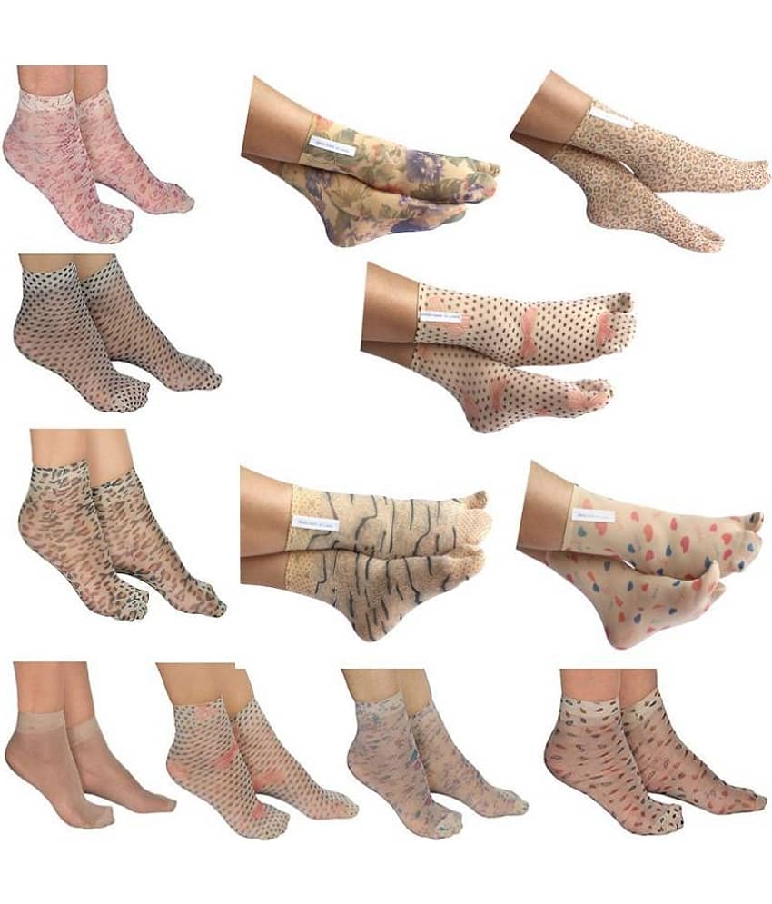 HF LUMEN Thin Transparent Net Printed Ankle Length Women Socks Pack Of 12 (5 With thumb + 7 Without Thumb) - Socks | Buy online on ZillyBuy
