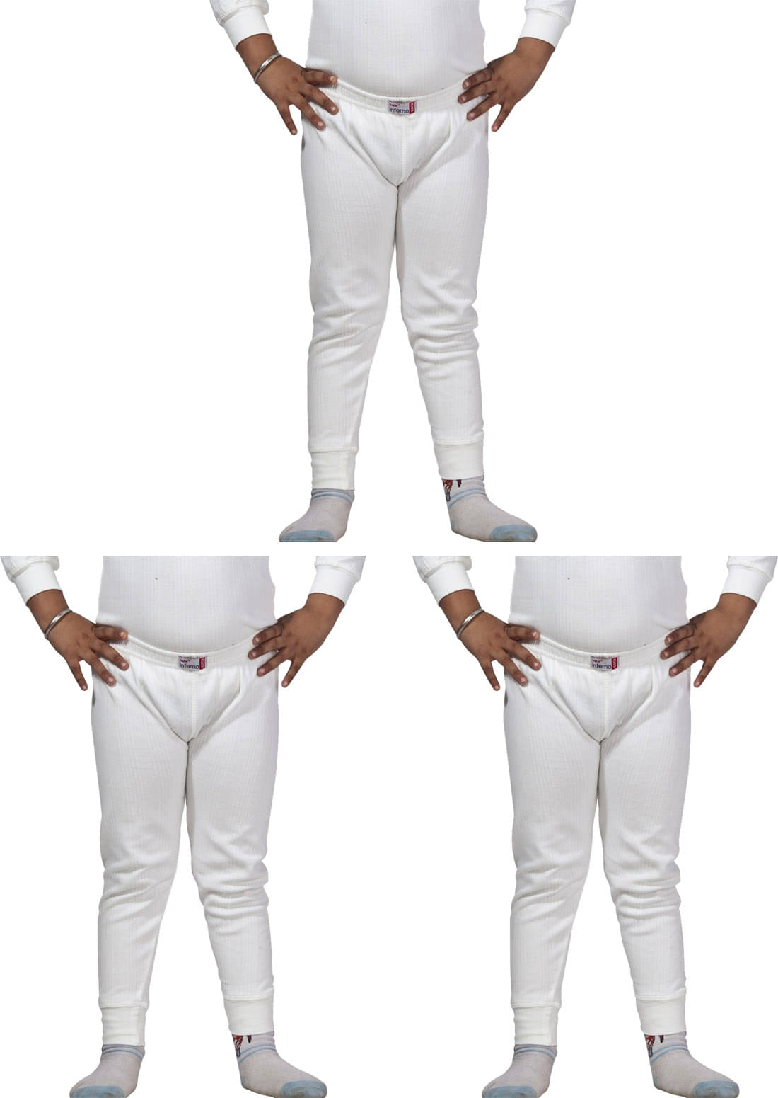     			Lux Inferno Boys & Girls White Round Neck Full Sleeves Lower/Bottom/Trouser Thermal - Pack of 3
