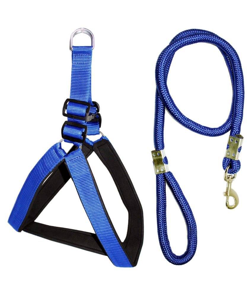     			Petshop7 Nylon Rubber Padded Blue Adjustable Dog Harness & Leash Rope 0.75 Inch For Small Dogs (Chest Size adjustable : 22- 25inch)
