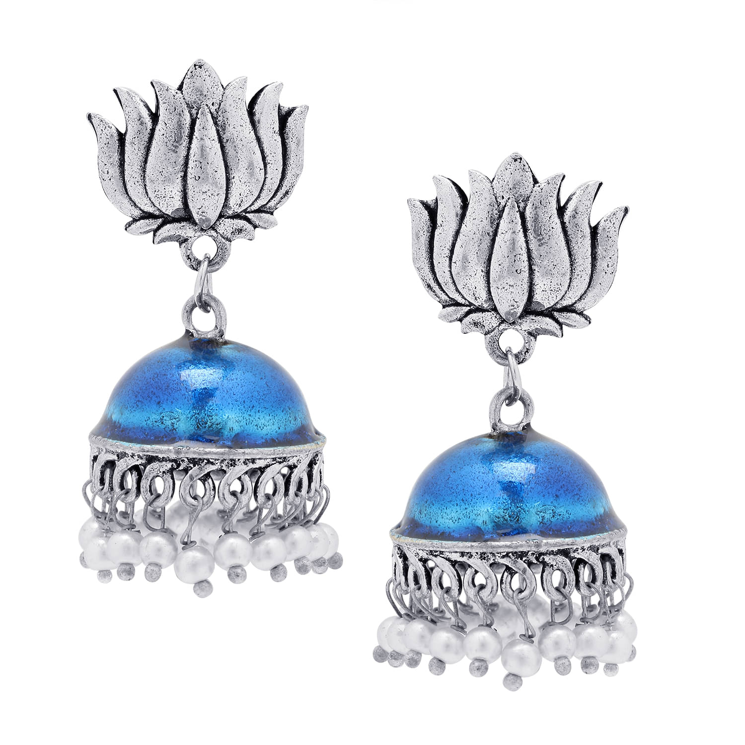 Asmitta Lotus design Meenakari Oxidised German Silver Jhumka/Jhumki Earrings for women and Girls Asmitta Lotus design Meenakari Oxidised German Silver Jhumka/Jhumki Earrings for women and Girls