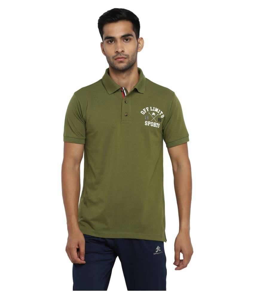 OFF LIMITS Olive Green Polyester Polo T-Shirt OFF LIMITS Olive Green Polyester Polo T-Shirt
