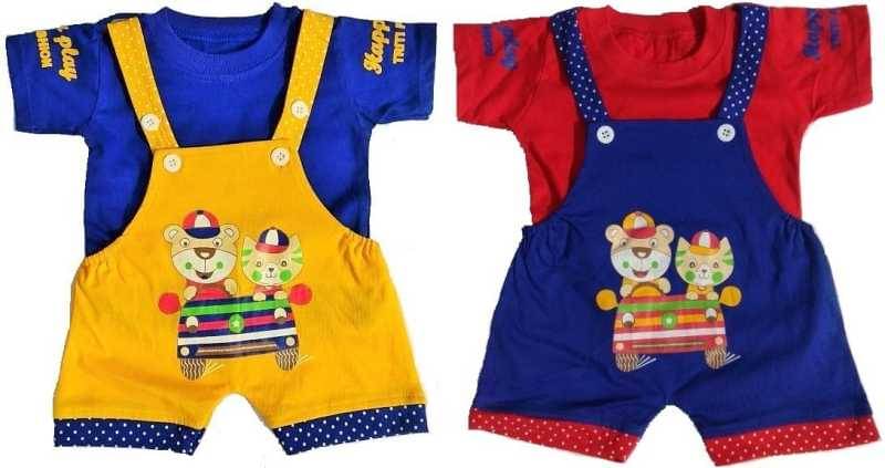     			TRITI Pack of 2 Unisex for Baby Cotton Blend Dungaree Sets ( Multi )