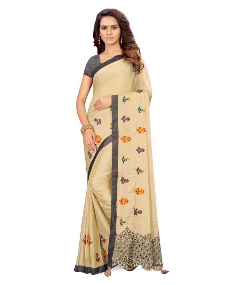 Aarrah Georgette Saree With Unstitched Blouse Piece ( Beige ) Aarrah Georgette Saree With Unstitched Blouse Piece ( Beige )