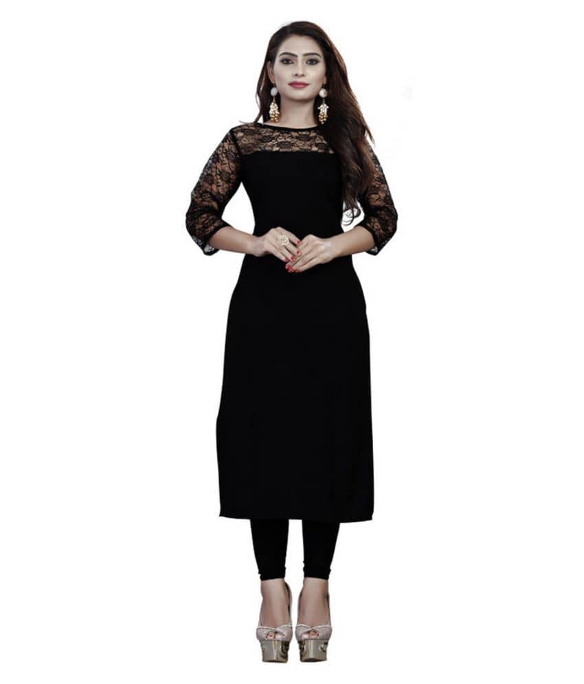 Dream Beauty Fashion Black Crepe Straight Kurti - Kurtis, Tunics | Buy online on ZillyBuy