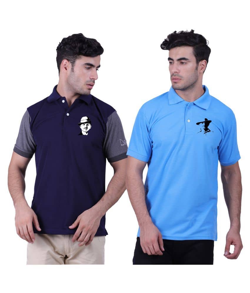 HVN Pack of 2 Cotton Nylon Regular Fit Printed Men's Polo T Shirt ( Multi )