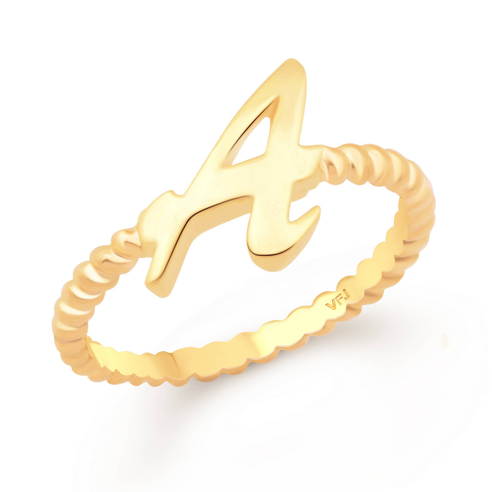     			Vighnaharta Spiral Ring Shank A Letter Gold Plated Alloy Finger Ring for Women and Girls - [VFJ1305FRG14]
