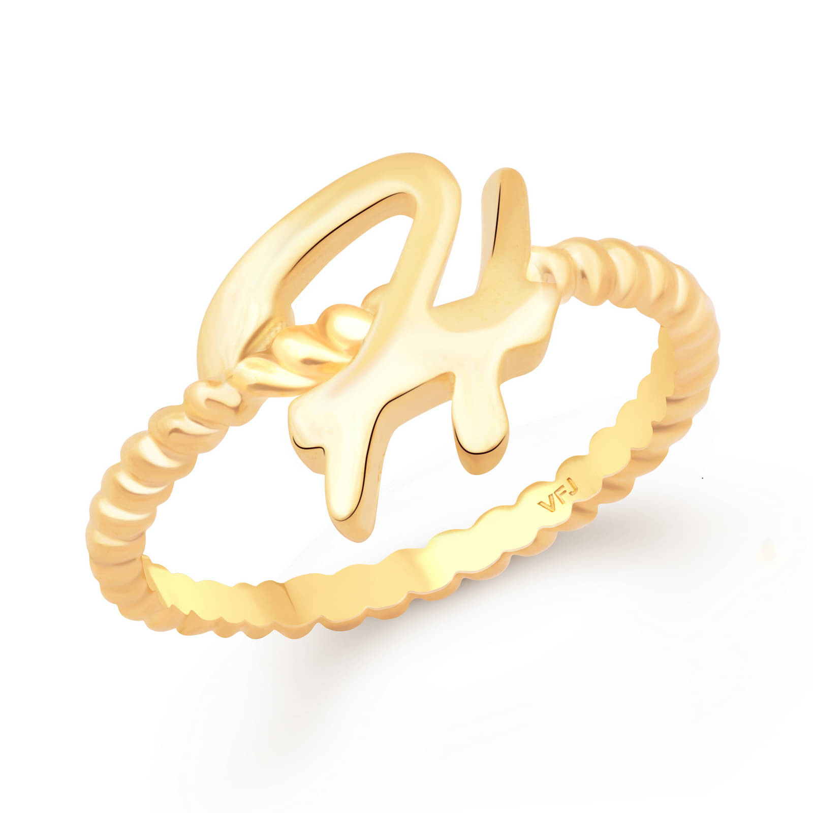     			Vighnaharta Spiral Ring Shank H Letter Gold Plated Alloy Finger Ring for Women and Girls - [VFJ1308FRG13]