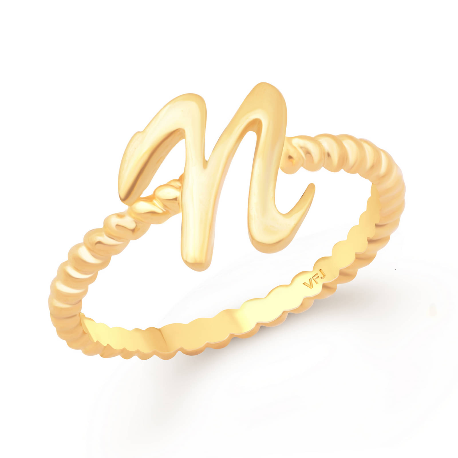     			Vighnaharta Spiral Ring Shank N Letter Gold Plated Alloy Finger Ring for Women and Girls - [VFJ1310FRG15]
