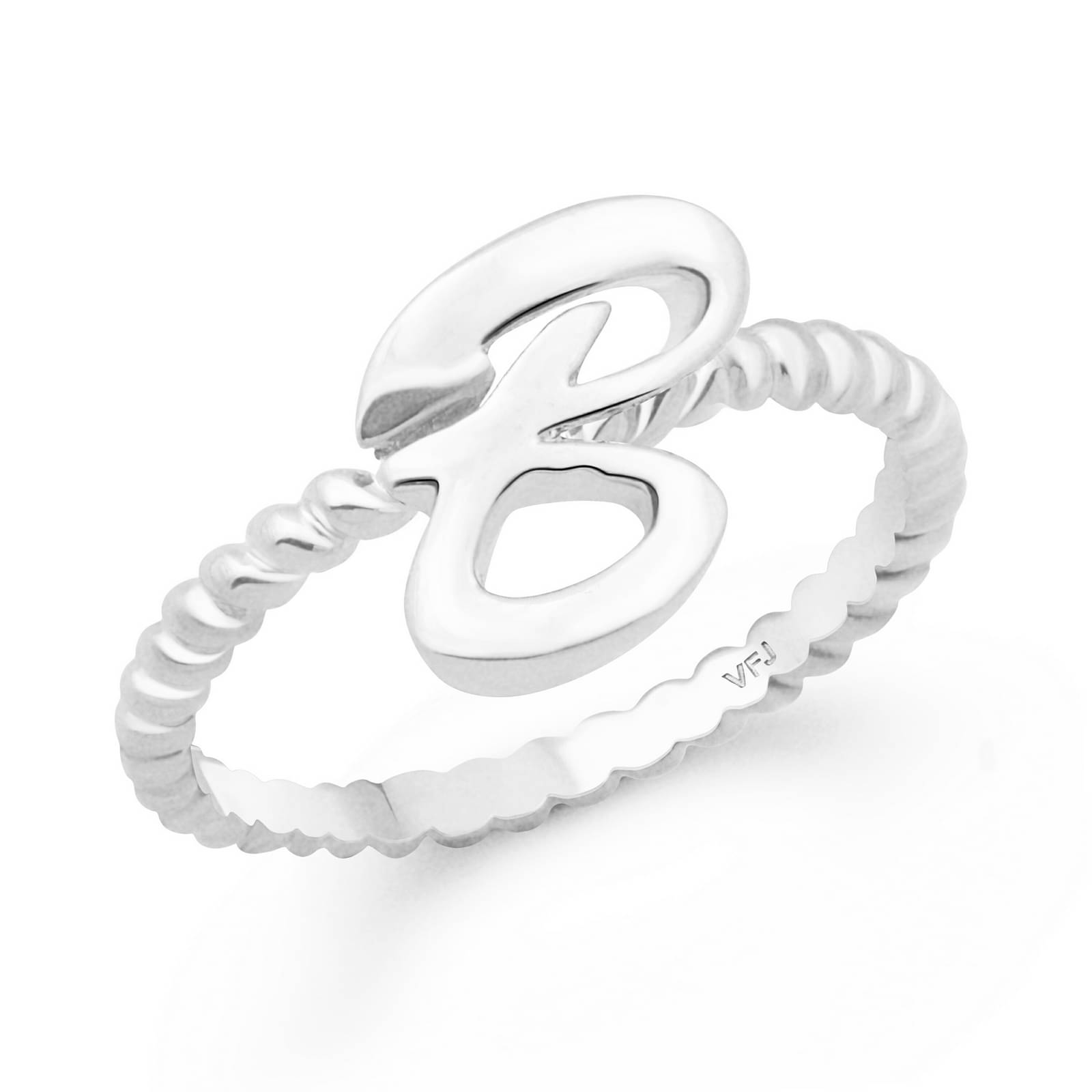     			Vighnaharta Valentine Gift Spiral Ring Shank B Alphabet Rhodium Plated Alloy Finger Ring for Women and Girls - [VFJ1306FRR9]